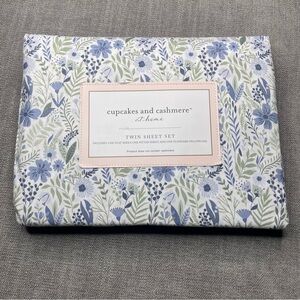 Cupcakes & Cashmere Sheet Set Blue and Green Flowers Twin Sheet Set